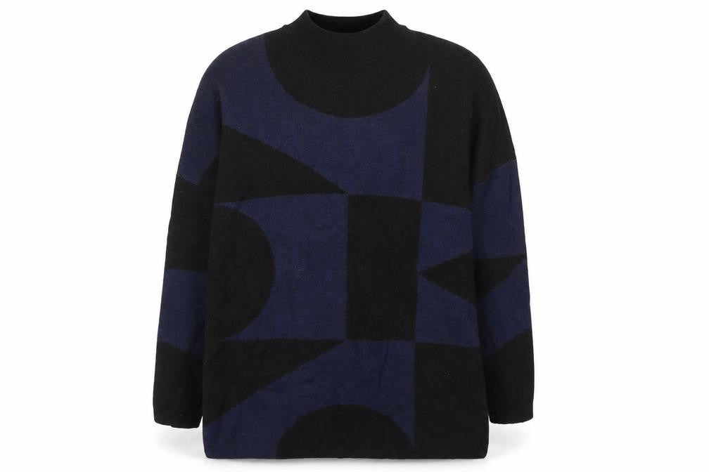 Front view of John Lewis Women’s Black Blue Geometric Jumper M