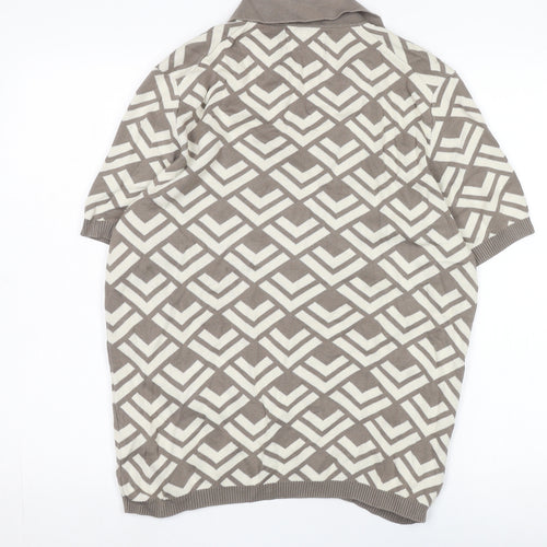 Marks and Spencer Men's Brown Geometric Knit Jumper L