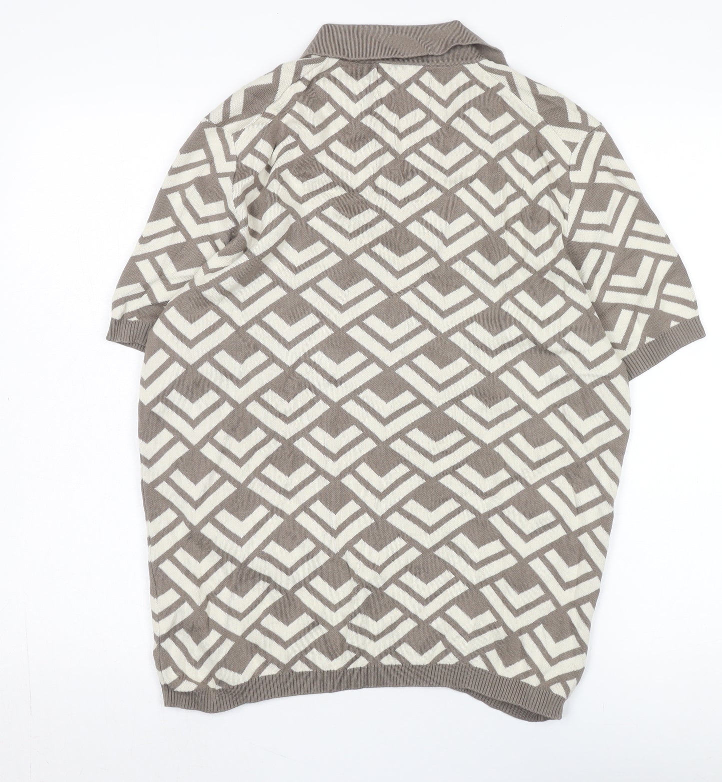 Marks and Spencer Men's Brown Geometric Knit Jumper L