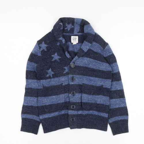 GAP Boys Blue Striped Cardigan XS 4-5 Years, Button Collared Knit