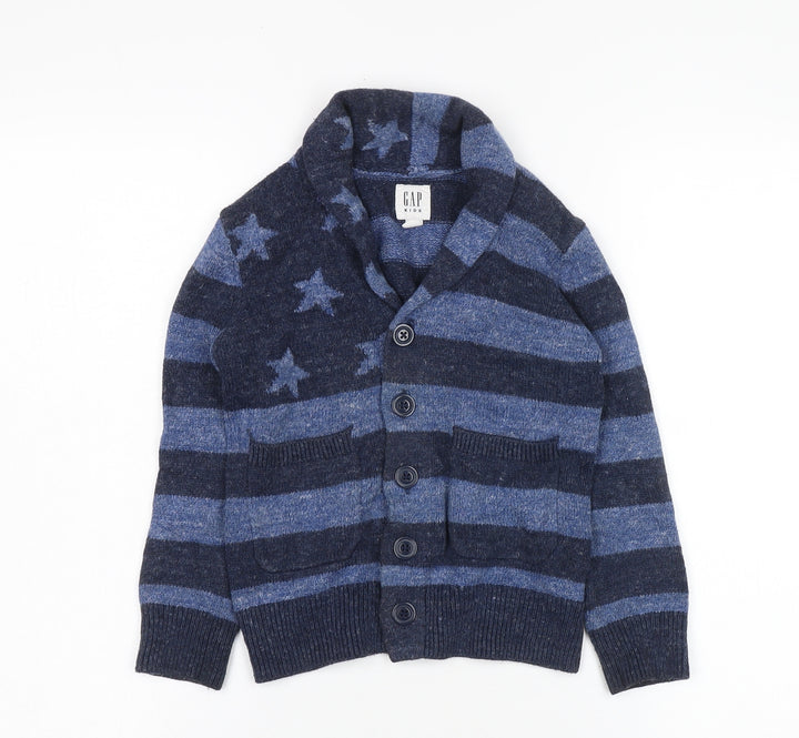 GAP Boys Blue Striped Cardigan XS 4-5 Years, Button Collared Knit