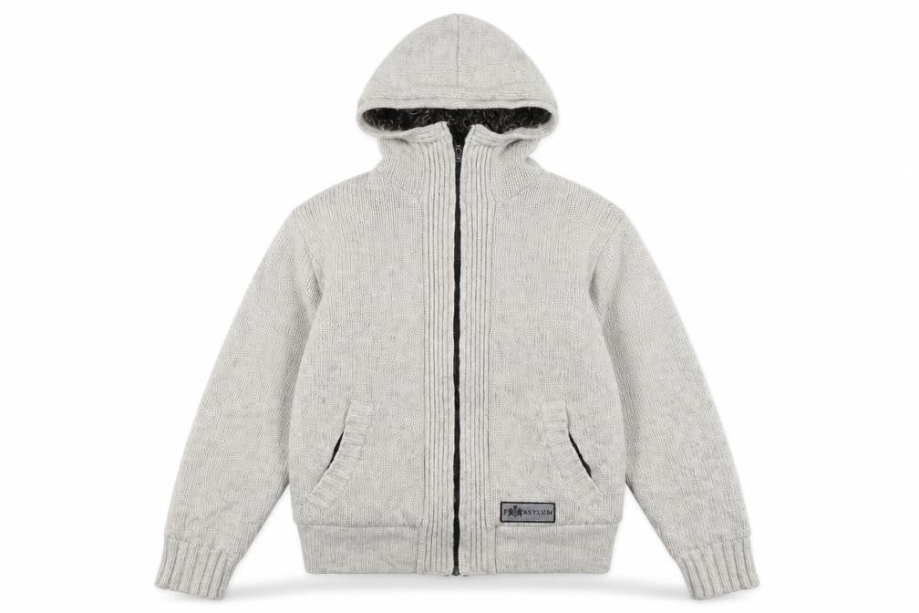Front view of Asylum Men's Grey Hooded Jacket, size M, Regular Fit