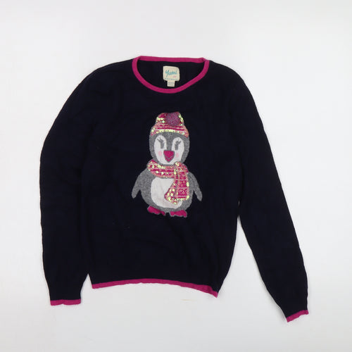 Yumi Girls' Black Penguin Jumper, 11-12 Years, Pullover