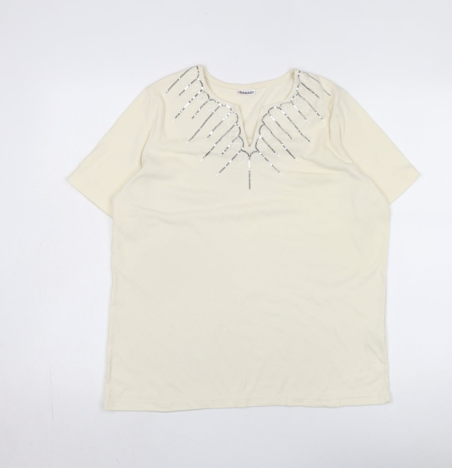 Damart Women’s Ivory Embroidered Sequin T-Shirt – Size 14