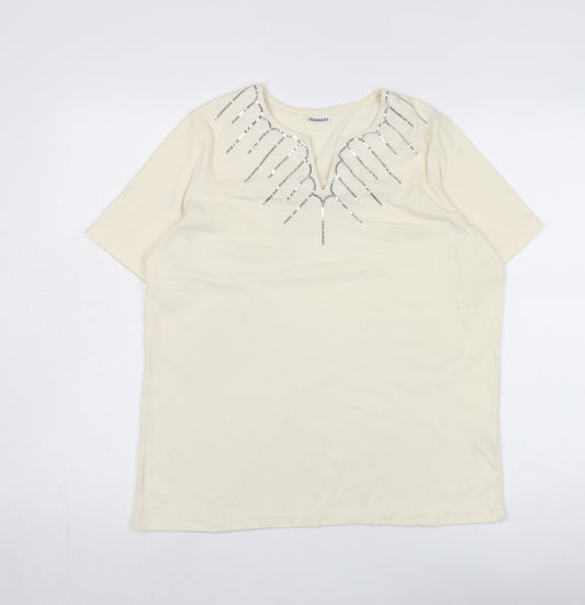 Damart Women’s Ivory Embroidered Sequin T-Shirt – Size 14