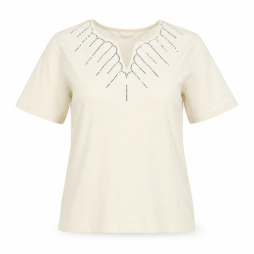 Damart Women’s Ivory Embroidered Sequin T-Shirt – Size 14