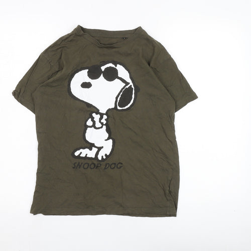 Coton Divison Men's Green Snoopy T-Shirt, Size S, Casual Cartoon