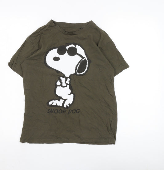 Coton Divison Men's Green Snoopy T-Shirt, Size S, Casual Cartoon