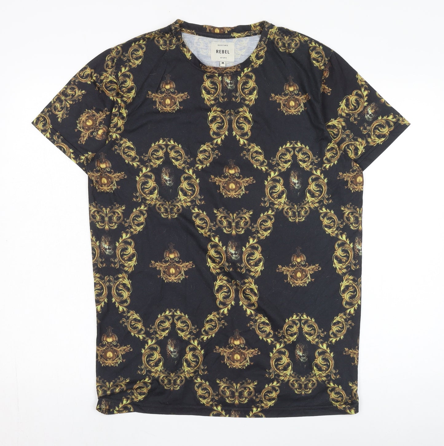 Rebel Men's Black Baroque Print T-Shirt Medium