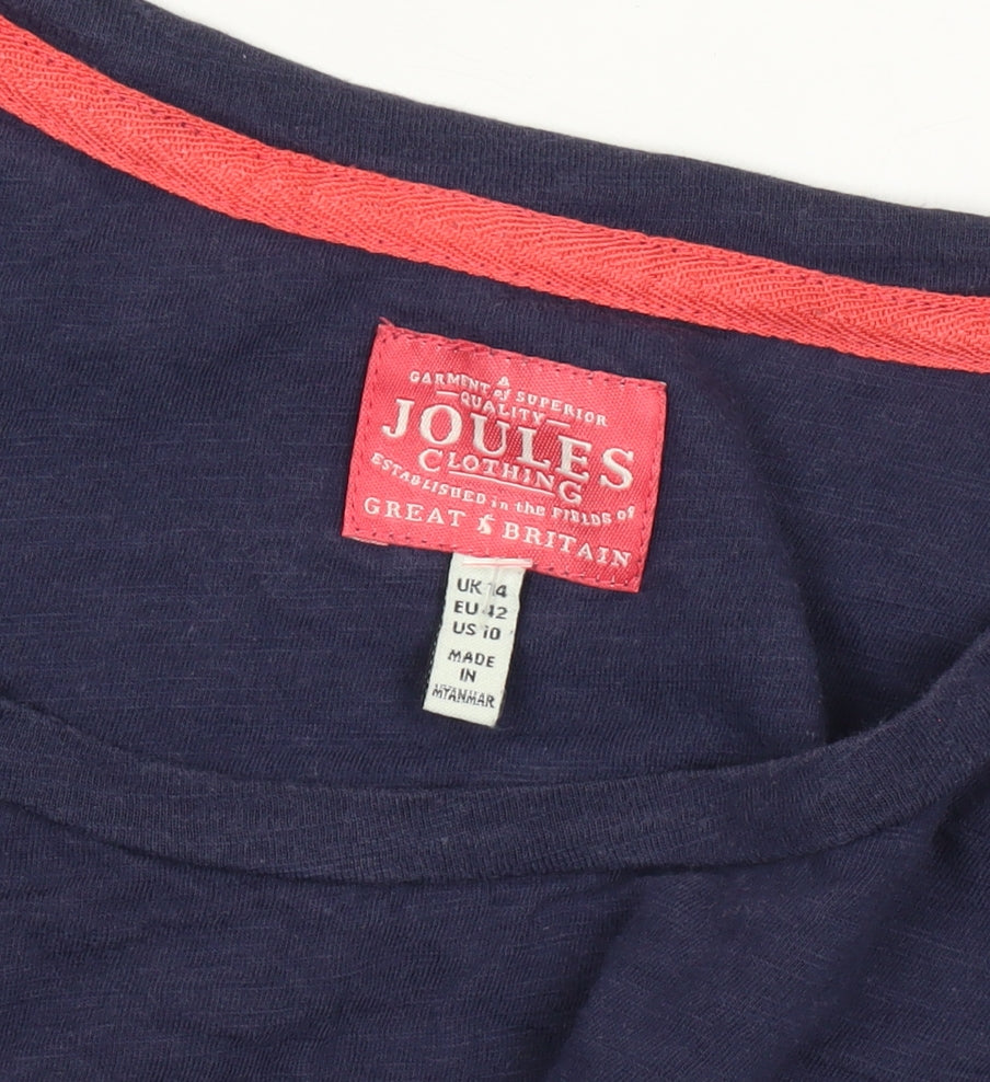 Joules Women's Navy T-Shirt Size 14, Cotton, Casual