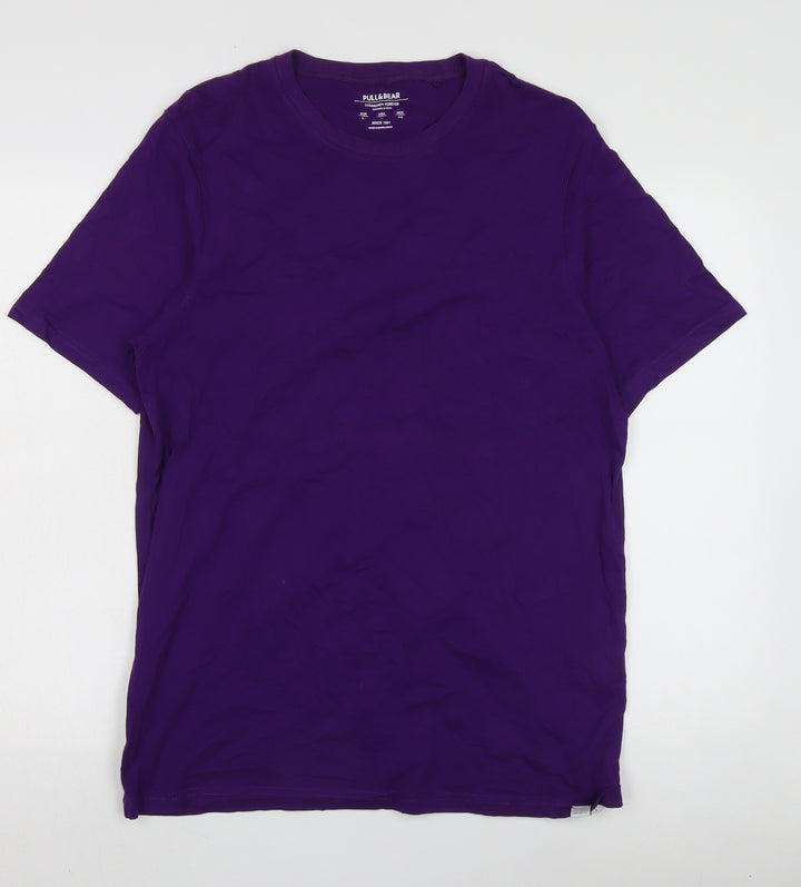 Pull&Bear Unisex Purple Basic T-Shirt, Size 12, Crew Neck