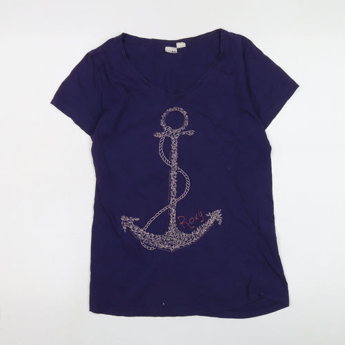 Roxy Women's Navy T-Shirt, V-Neck, Size L, Nautical Style