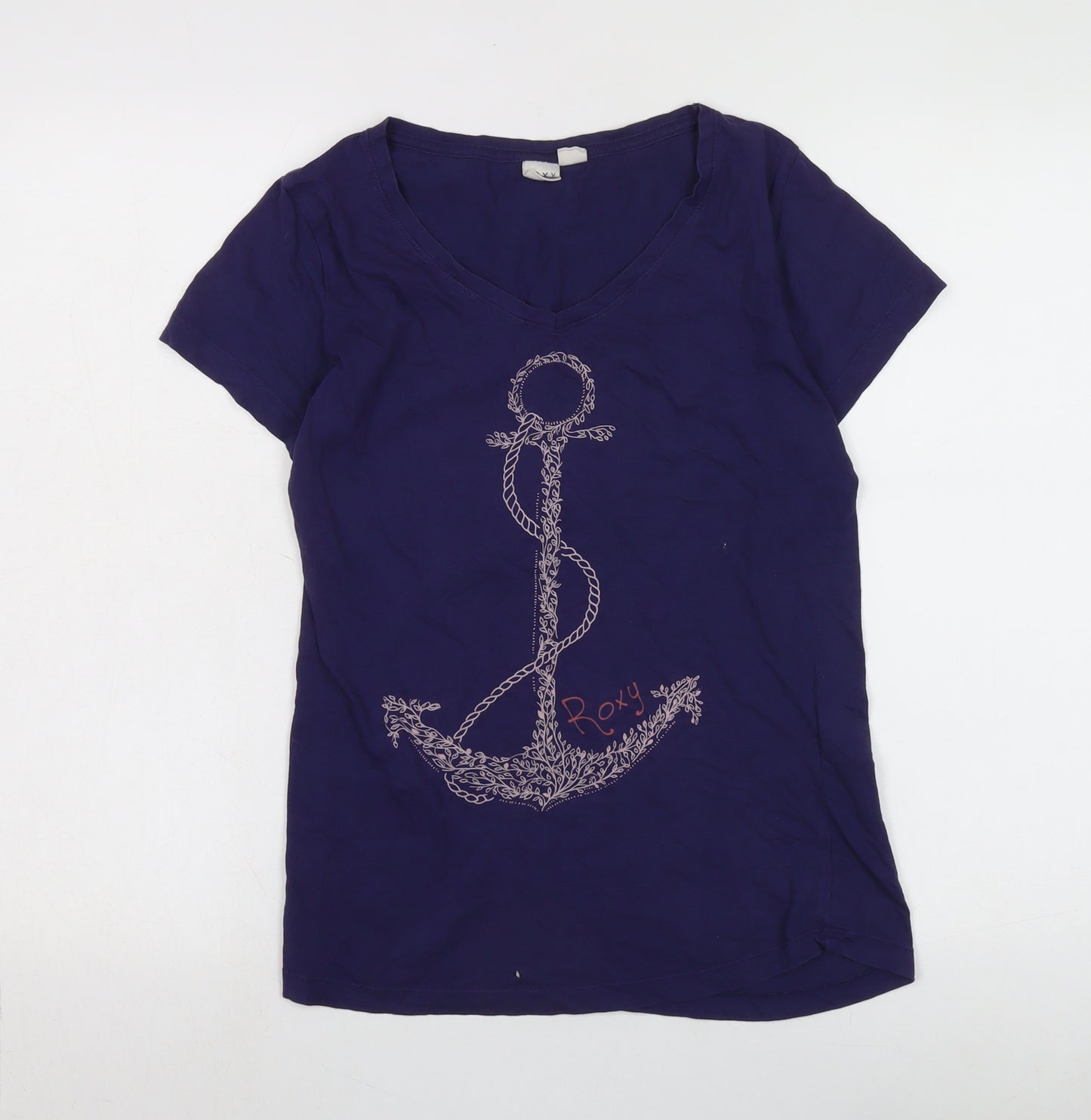 Roxy Women's Navy T-Shirt, V-Neck, Size L, Nautical Style