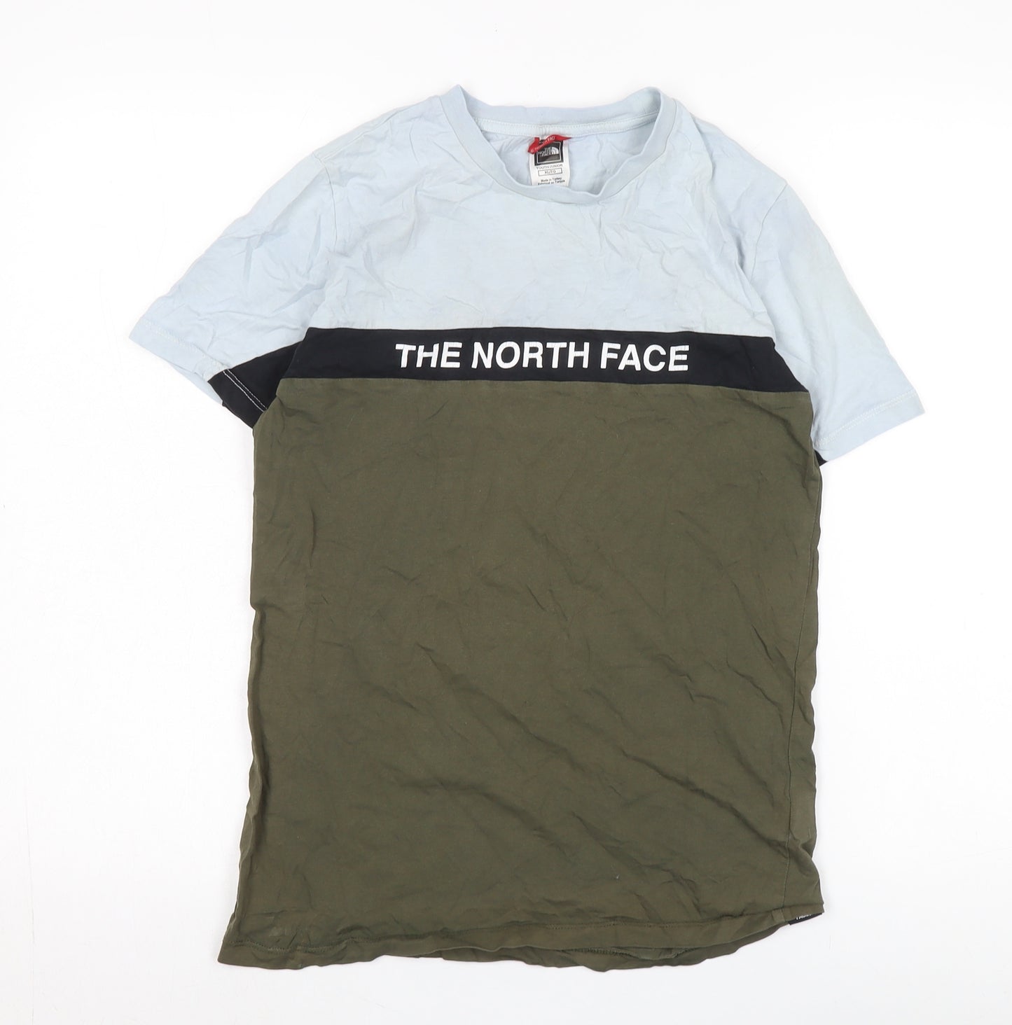 The North Face Boys Blue Green T-Shirt L Casual Logo