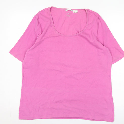 Lands' End Women Pink Short Sleeve Basic T-Shirt L