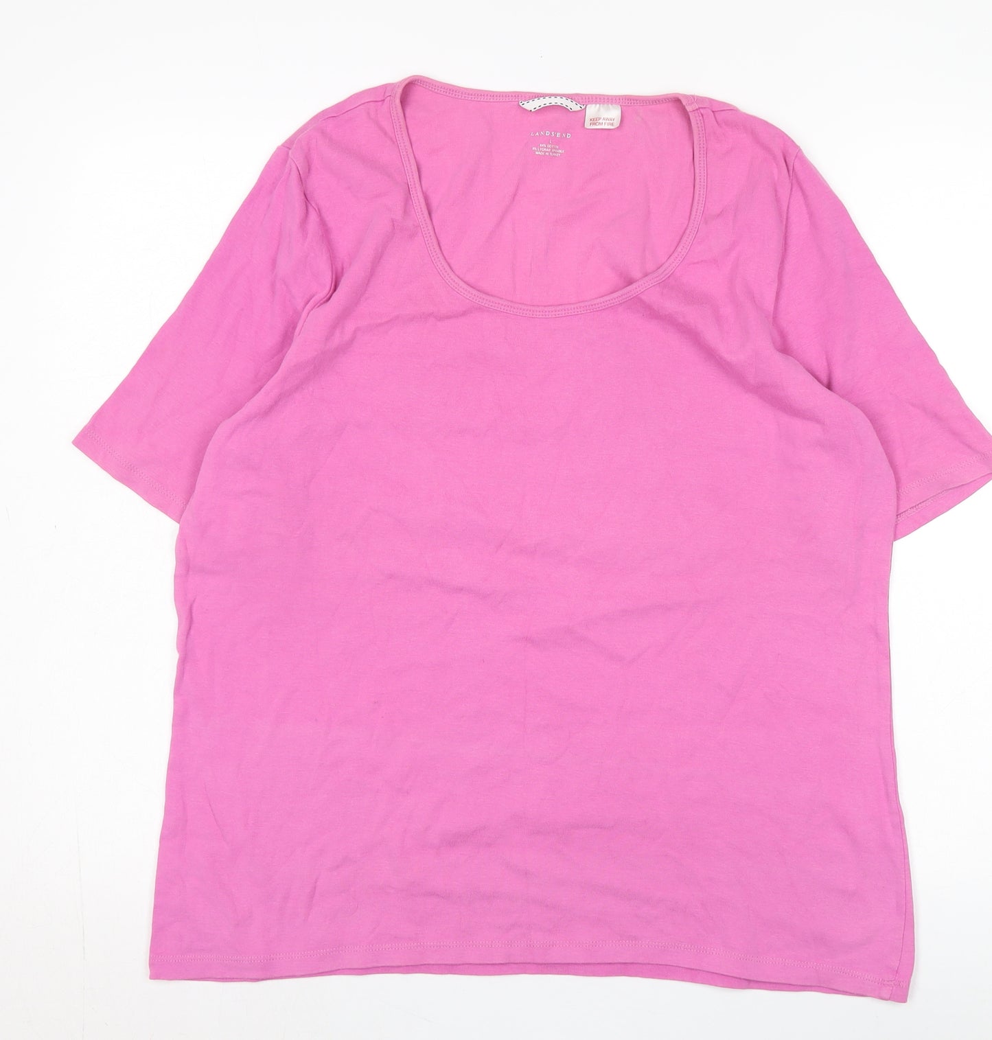 Lands' End Women Pink Short Sleeve Basic T-Shirt L