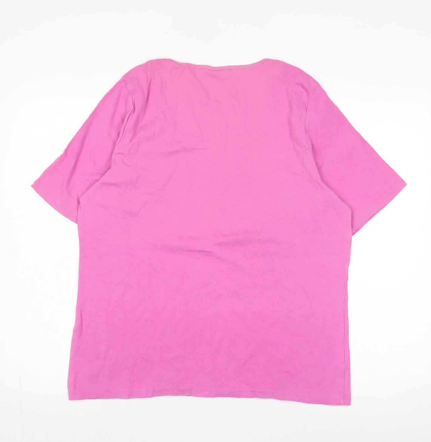 Lands' End Women Pink Short Sleeve Basic T-Shirt L