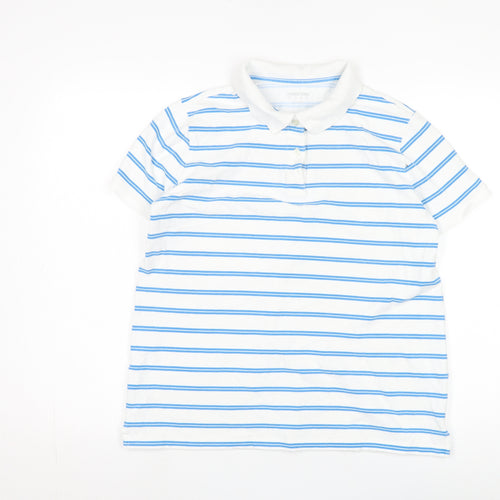 Lands' End Women's White Striped Polo Shirt Medium