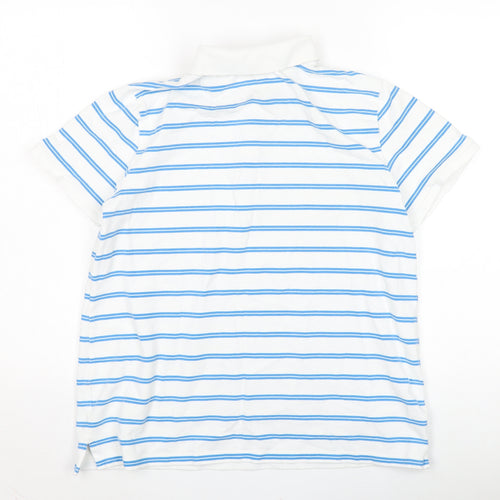 Lands' End Women's White Striped Polo Shirt Medium