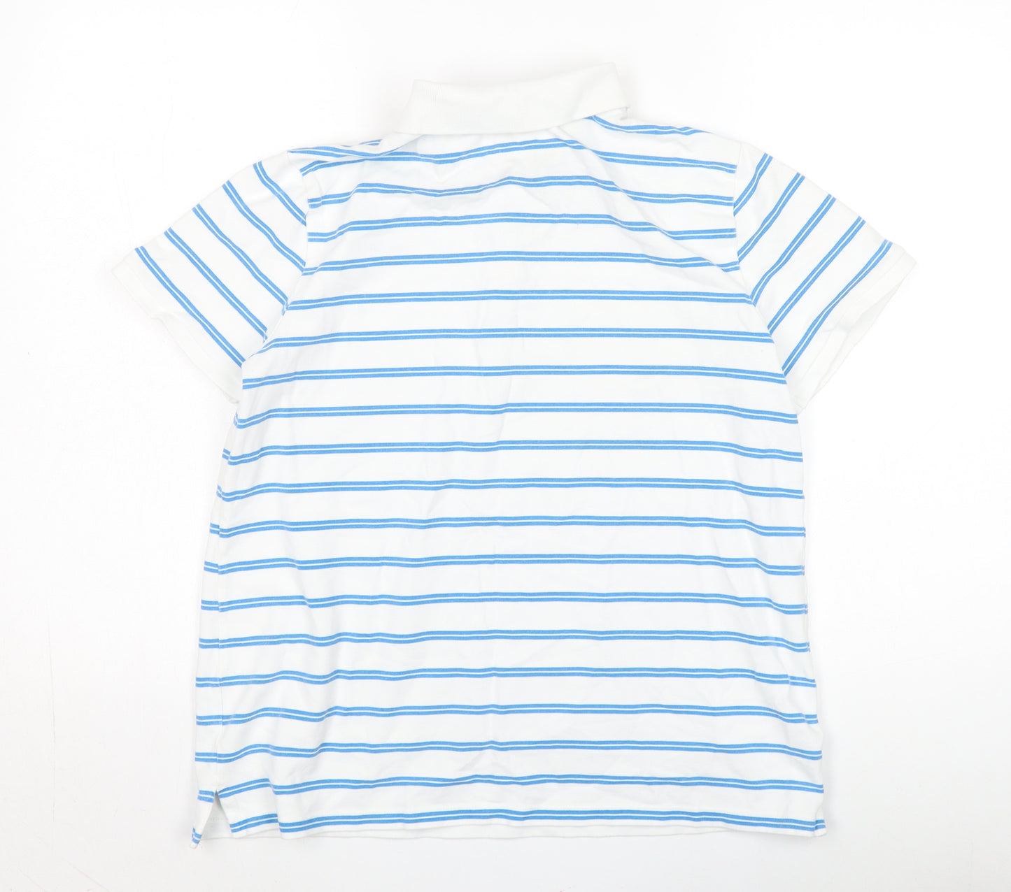 Lands' End Women's White Striped Polo Shirt Medium