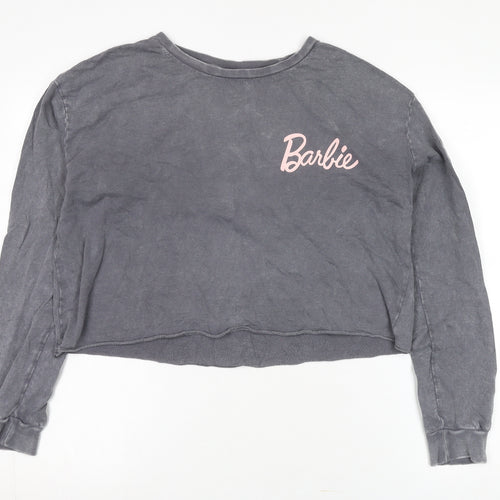 Barbie Grey Long Sleeve Cropped Women's T-Shirt - Size S