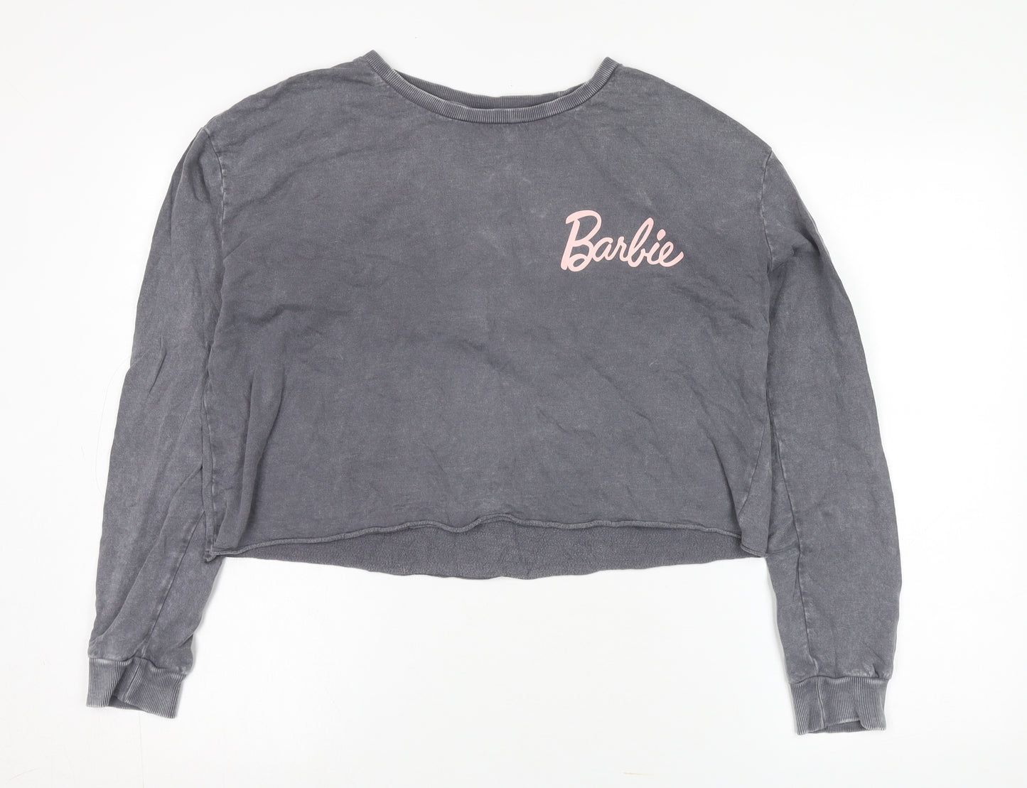 Barbie Grey Long Sleeve Cropped Women's T-Shirt - Size S