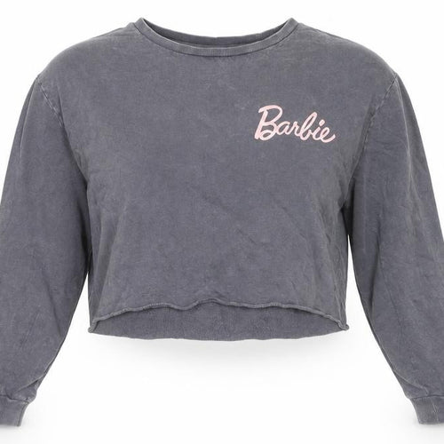 Barbie Grey Long Sleeve Cropped Women's T-Shirt - Size S