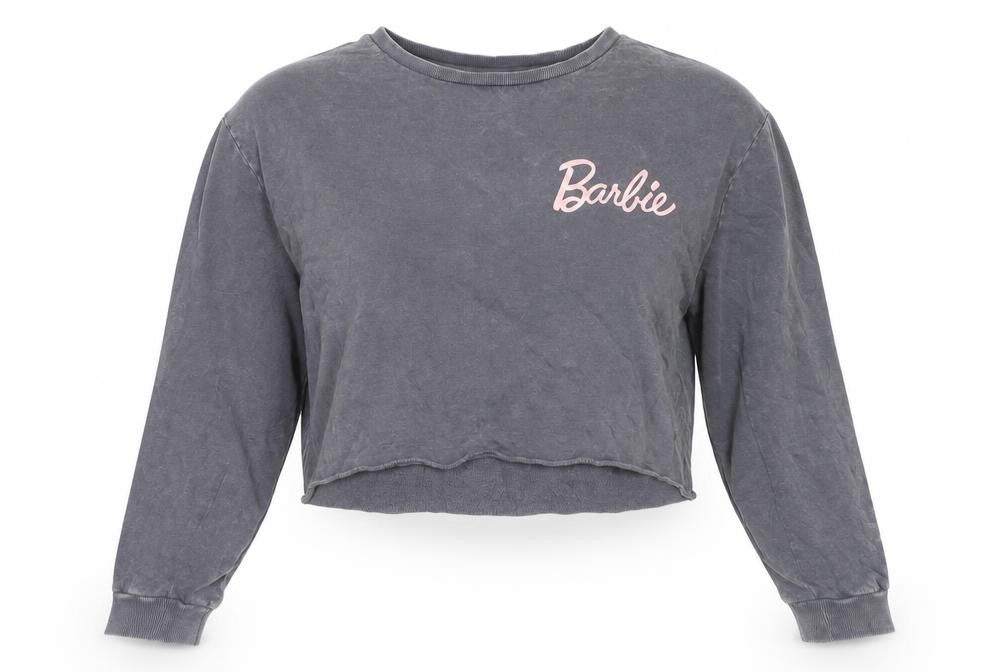 Barbie Grey Long Sleeve Cropped Women's T-Shirt - Size S