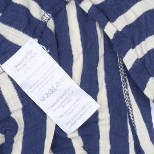 Seasalt Women's Blue Striped 3/4 Sleeve Cotton Blouse Size 10