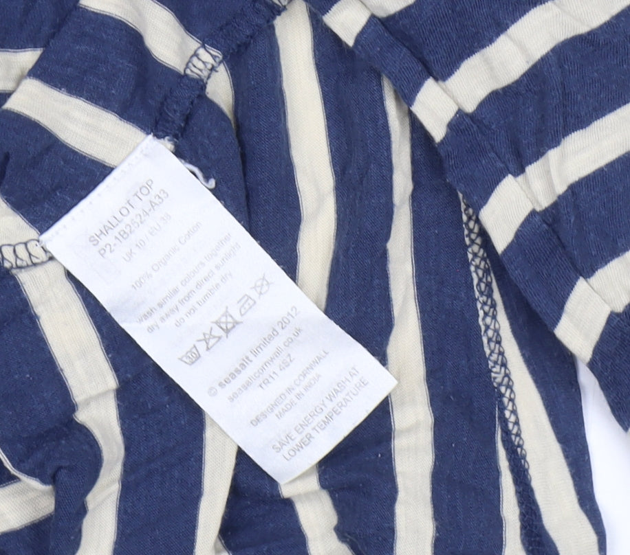 Seasalt Women's Blue Striped 3/4 Sleeve Cotton Blouse Size 10