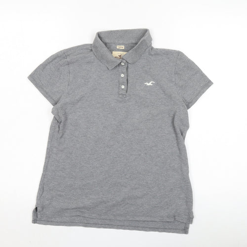 Hollister Women's Grey Polo L Cotton Stretch Top