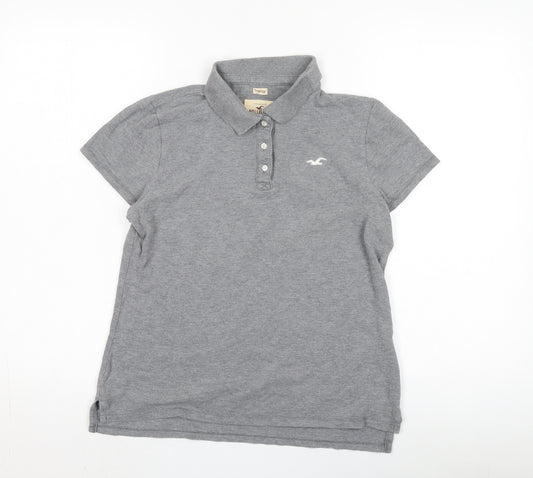 Hollister Women's Grey Polo L Cotton Stretch Top