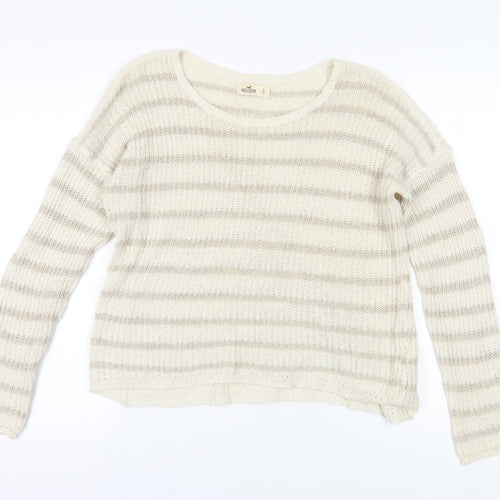 Hollister Women's Beige Striped Pullover Jumper L