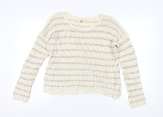 Hollister Women's Beige Striped Pullover Jumper L