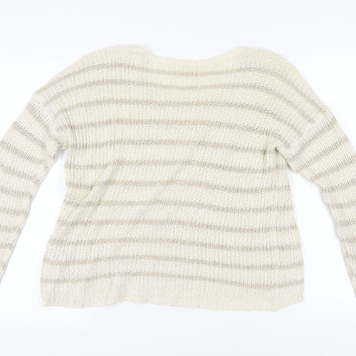 Hollister Women's Beige Striped Pullover Jumper L