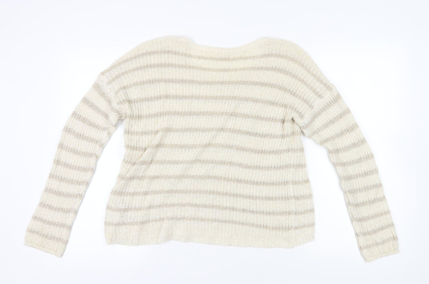 Hollister Women's Beige Striped Pullover Jumper L