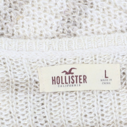 Hollister Women's Beige Striped Pullover Jumper L