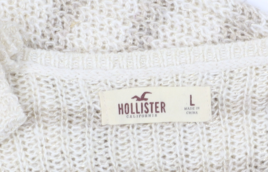 Hollister Women's Beige Striped Pullover Jumper L