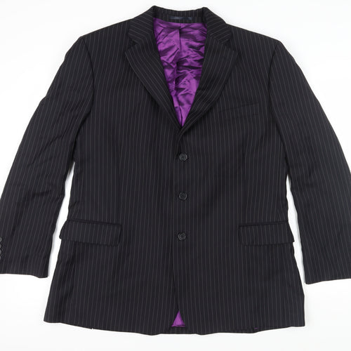 Scott & Taylor Men's Black Striped Blazer, Size 46, Regular Fit