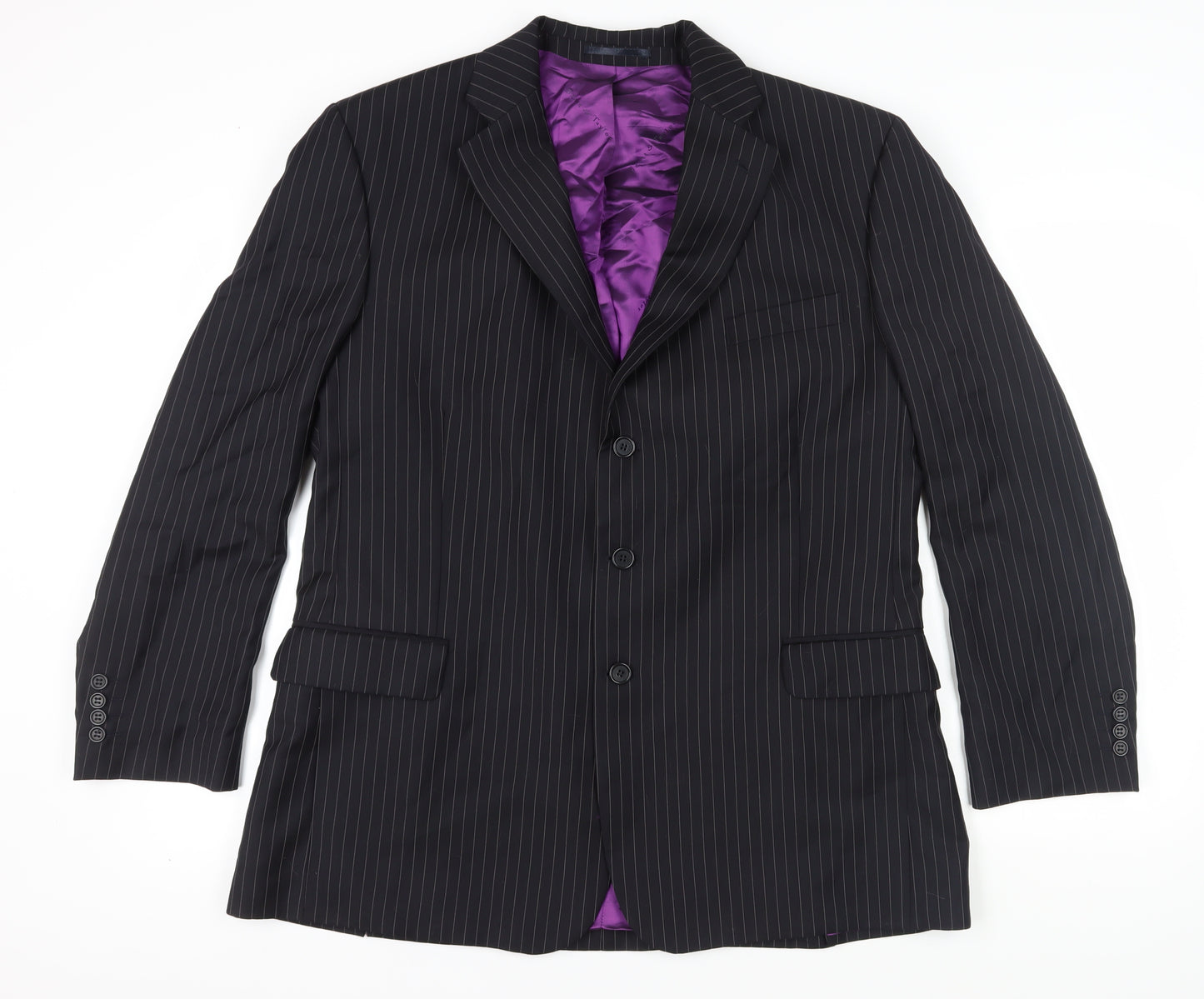 Scott & Taylor Men's Black Striped Blazer, Size 46, Regular Fit