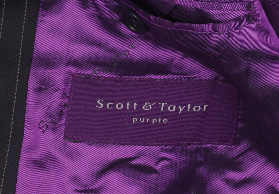 Scott & Taylor Men's Black Striped Blazer, Size 46, Regular Fit