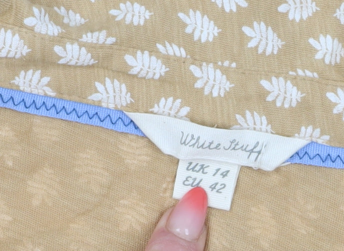 White Stuff Women's Beige Floral Button-Up Shirt Size 14