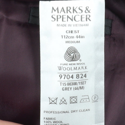 Marks and Spencer Men's Grey Wool Blazer, Size 44R