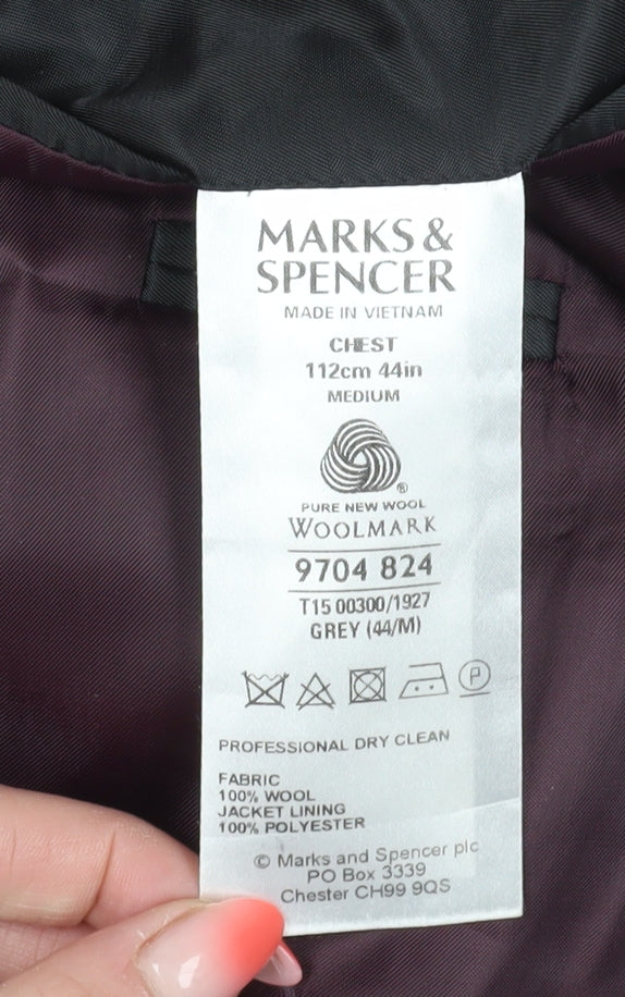 Marks and Spencer Men's Grey Wool Blazer, Size 44R