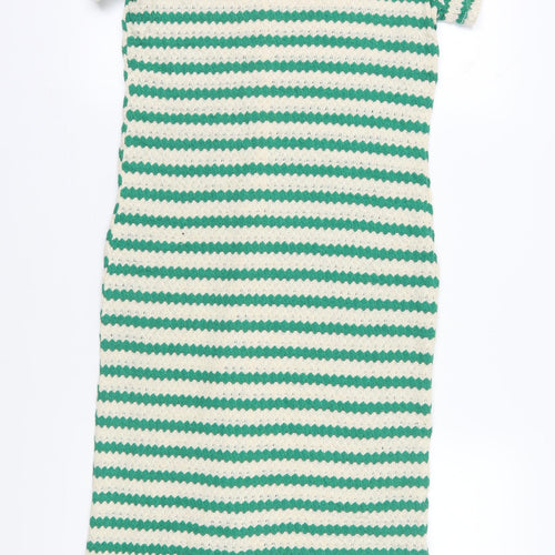 MNG Women's Green Striped Midi Pencil Dress Size 16