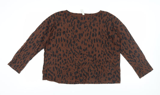 People Tree Women's Brown Animal Print Blouse Size 14