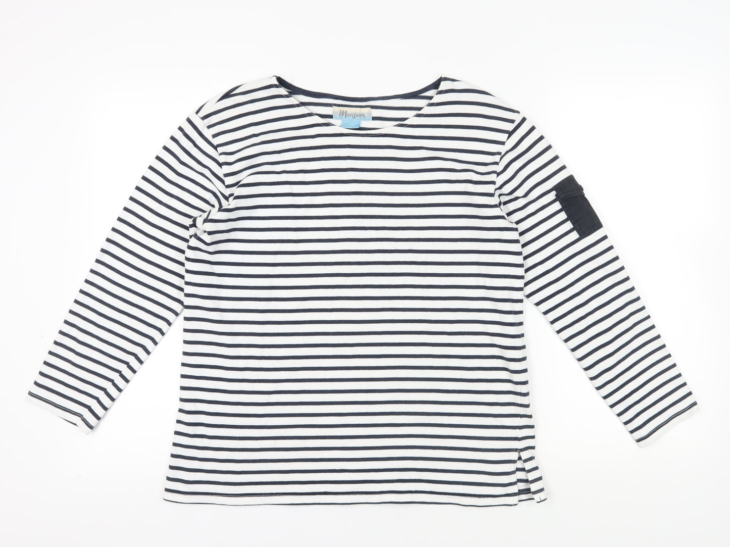 Monsoon Women's Black Striped T-Shirt Size 12