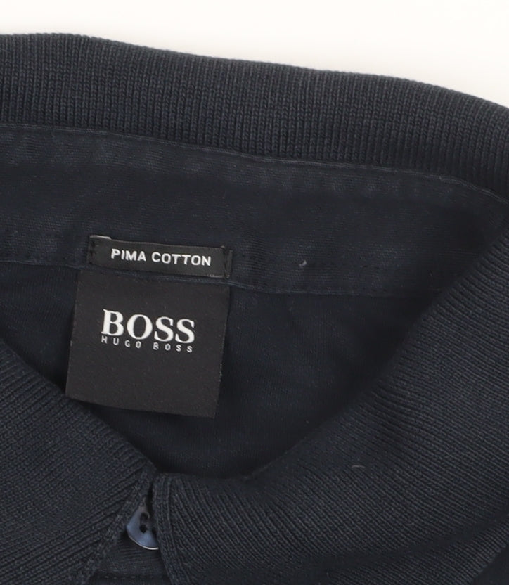 HUGO BOSS Men's Black Long Sleeve Polo - Size L