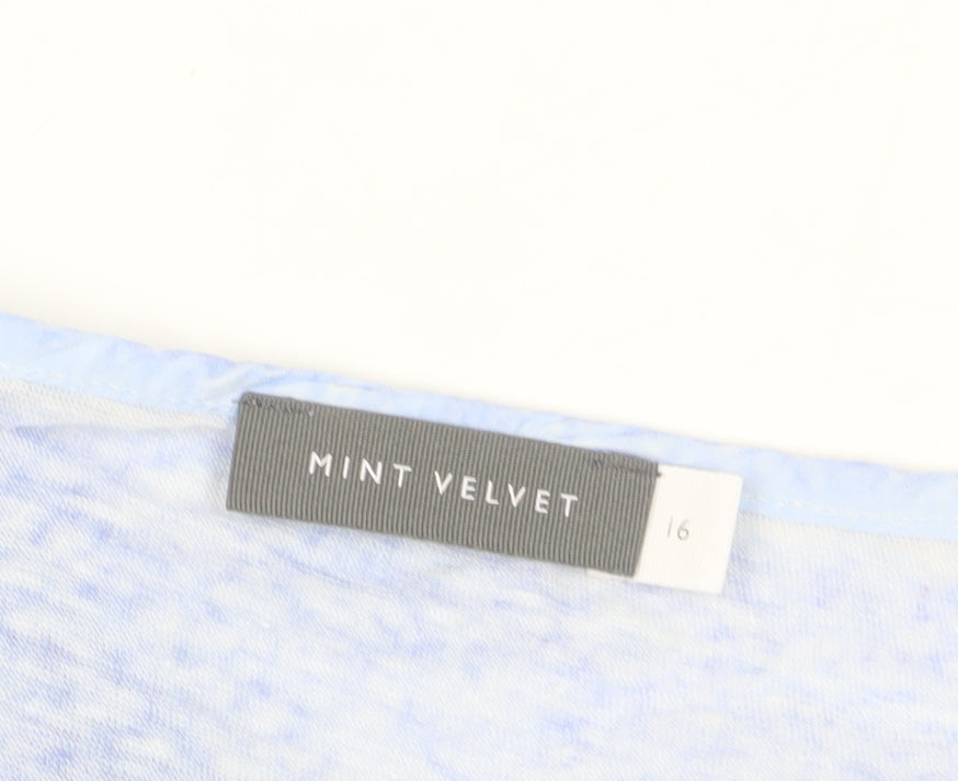 Mint Velvet Women's Blue Linen V-Neck T-Shirt