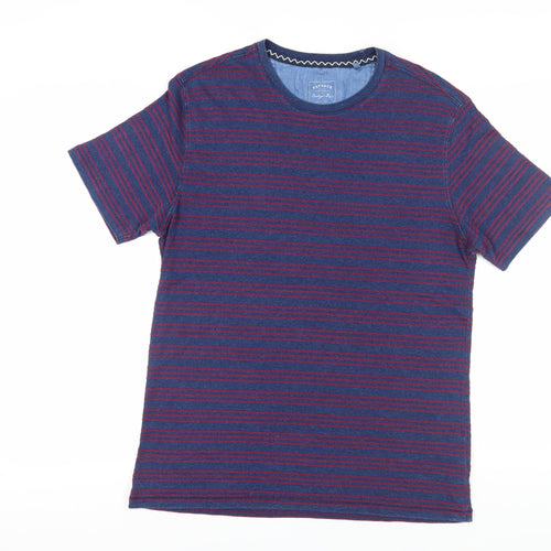 FatFace Men's Blue Striped T-Shirt, Size M, Crew Neck